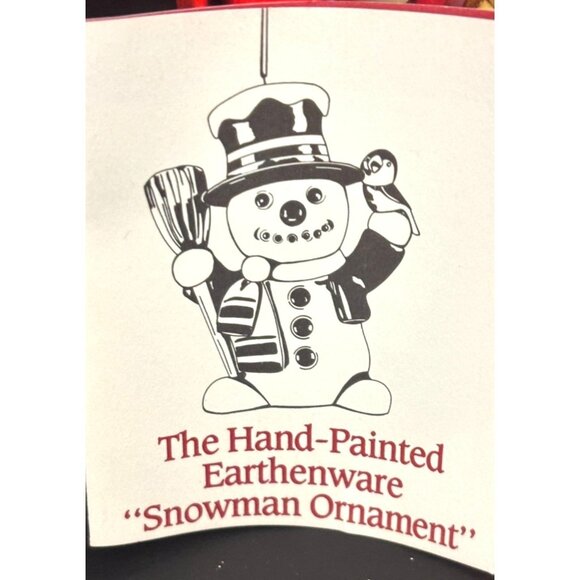 VINTAGE Hand-Painted Earthenware Snowman Ornament w Broom Bluebird Traditional - Picture 3 of 14
